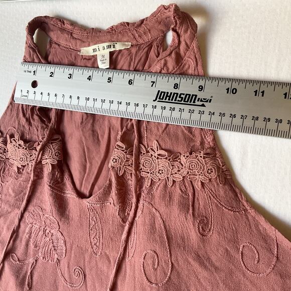 Mi Ami Women Dress M Mauve Floral Embroidery Tassel Lace Sleeveless Knee Length - Picture 4 of 9